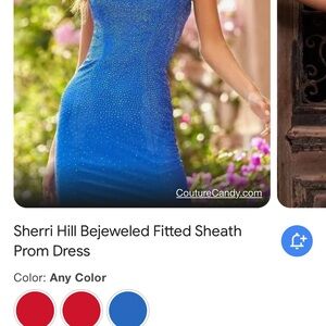 Sherri Hill Blue One Shoulder Sleeveless Sheath Dress for Prom